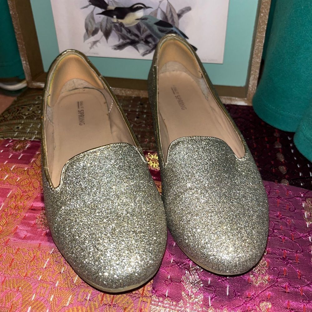 Call It Spring Gold Glitter Loafers Sz 8